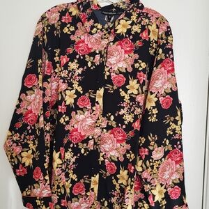 Tolani Collection Womens 1X Floral Top Blouse Longsleeve